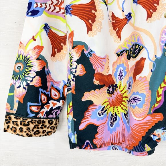 Anthropologie X Sarah Gordon Flannel Pajama Top Size Small Floral Humming Bird - Picture 5 of 16